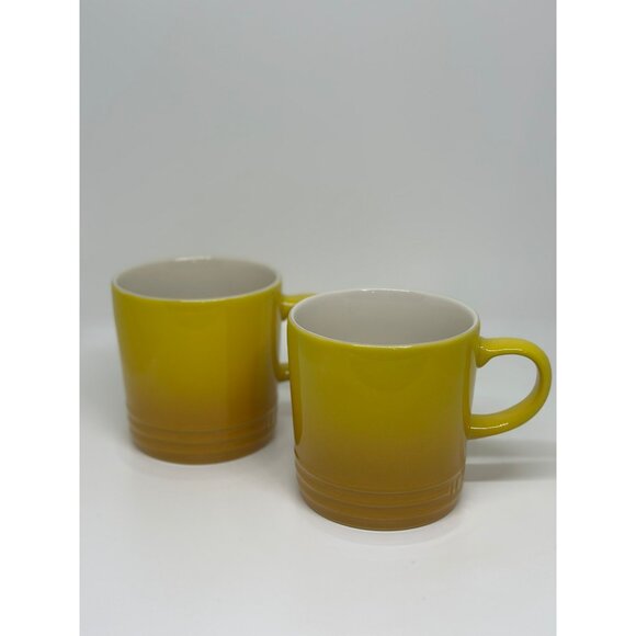 Le Creuset Nectar Mustard Yellow Cups Mugs Coffee Set Of 2 Stoneware NEW 12oz - Picture 1 of 9